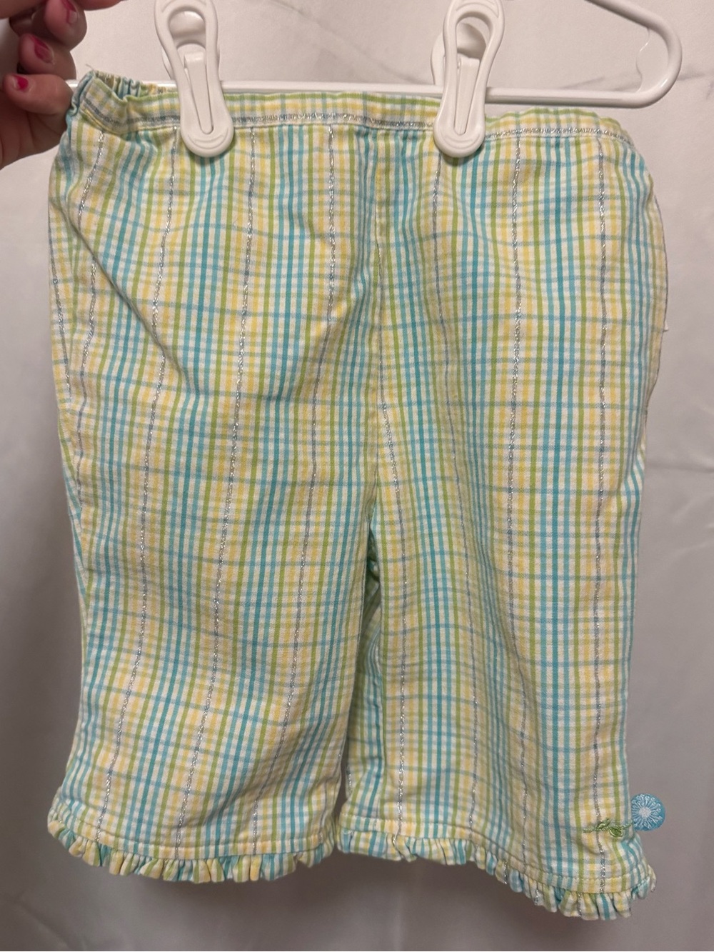 Vintage Carter's Yellow and Light Blue Plaid Ruffle-Hem capri pants